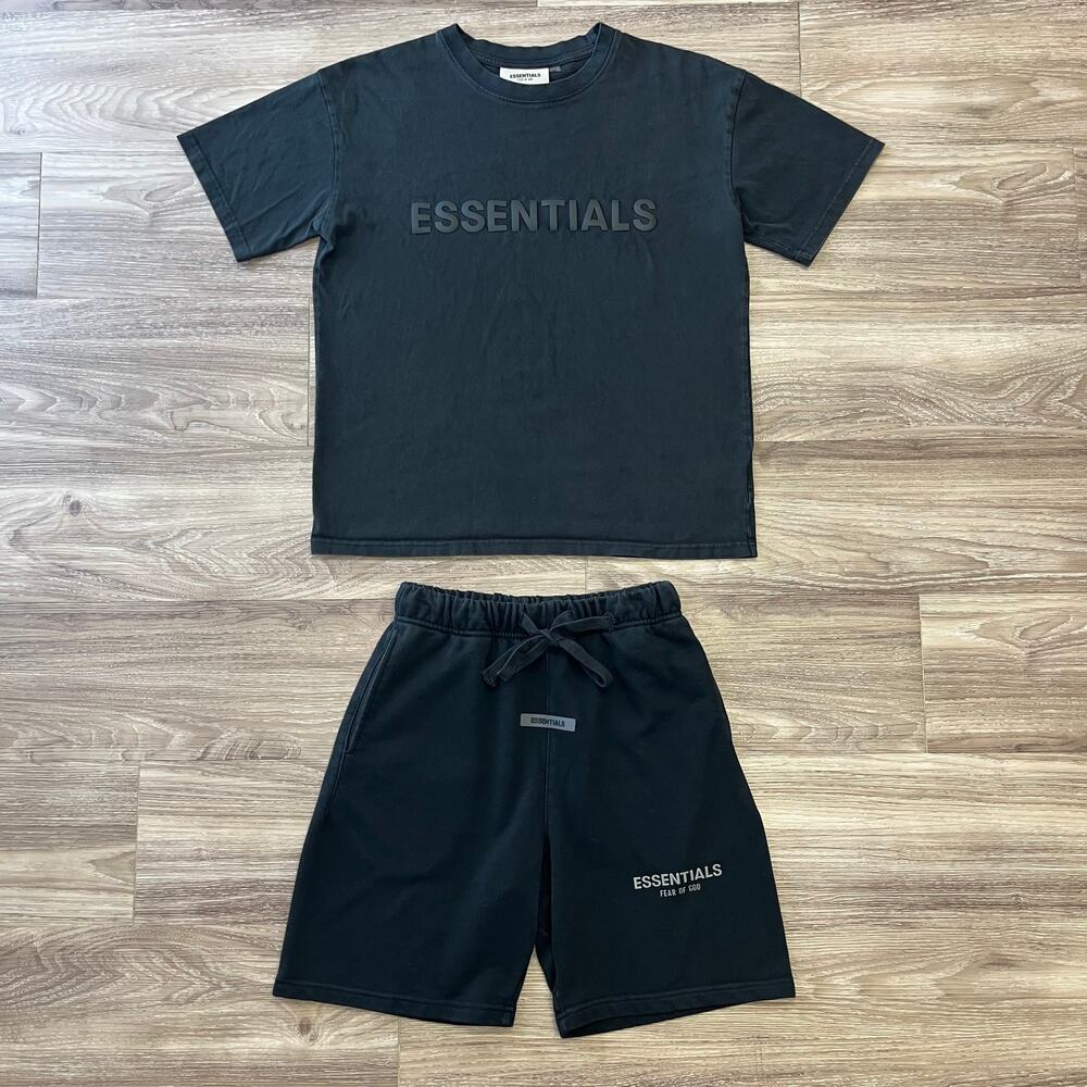 Essentials Fear of God Men’s Black Fleece Sweat Size L Short & Size M Tee Bundle
